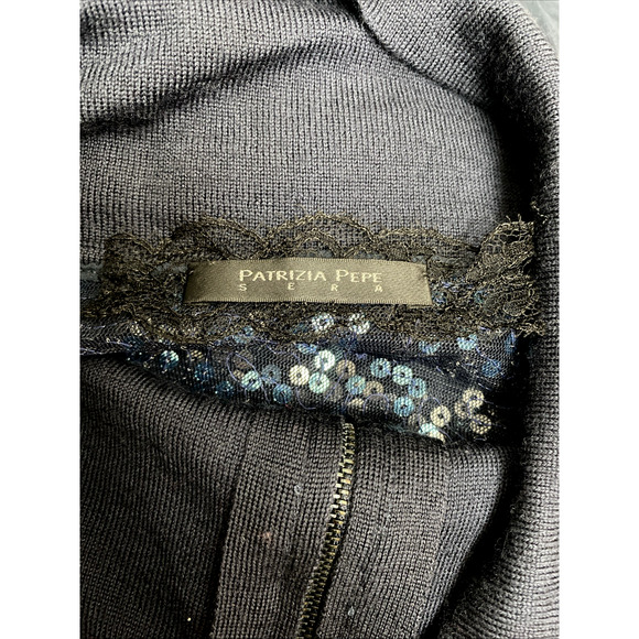 Patrizia Pepe Sera Cardigan Sweater Sequin Wool Silk Long Sleeve Navy Blue Zip S - Picture 7 of 8